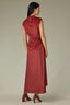 Ancient Clay Sleeveless Mock Neck Back Zipper Ruched Side Pleated Hi-Low Hem Woven Velvet Maxi Dress