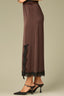 Brown Elastic Banded Pull-On Waist Lace Slit Hem Woven Maxi Skirt