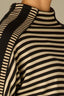 Black Ecru Stripes Long Seamless Banded Sleeve Mock Neck Color Blocked Striped Rounded Hem Plus Size Knit Top