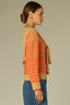 Golden Sugar Multi Stripe Long Sleeve Round Neck Front Tie Stripes Straight Hem Twofer Sweater Top