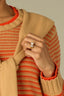 Golden Sugar Multi Stripe Long Sleeve Round Neck Front Tie Stripes Straight Hem Twofer Sweater Top
