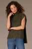 Heather Grape Leaf Extended Shoulder Sleeve Turtle Neck Hi-Low Slit Hem Tunic Sweater Bib Top