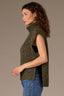 Heather Grape Leaf Extended Shoulder Sleeve Turtle Neck Hi-Low Slit Hem Tunic Petite Sweater Bib Top