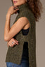 Heather Grape Leaf Extended Shoulder Sleeve Turtle Neck Hi-Low Slit Hem Tunic Sweater Bib Top