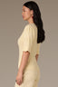 Buttercream Above Elbow Flounce Scallop Sleeve Round Neck Ribbed Mixed Stitch Sweater