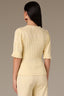 Buttercream Above Elbow Flounce Scallop Sleeve Round Neck Ribbed Mixed Stitch Sweater