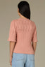 Dusty Pink Above Elbow Flounce Scallop Sleeve Round Neck Ribbed Mixed Stitch Sweater