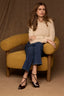 Cream Drop Shoulder Long Dolman Sleeve Collar Neck Button Down Front Tucked Bubble Hem Pleated Sweater Cardigan