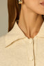 Cream Drop Shoulder Long Dolman Sleeve Collar Neck Button Down Front Tucked Bubble Hem Pleated Petite Sweater Cardigan