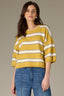 Golden Glow Below Elbow Drop Shoulder Sleeve Double Round Neck Rugby Stripe Sweater
