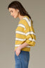 Golden Glow Below Elbow Drop Shoulder Sleeve Double Round Neck Rugby Stripe Sweater