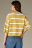 Golden Glow Below Elbow Drop Shoulder Sleeve Double Round Neck Rugby Stripe Sweater