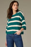 Lake Green Below Elbow Drop Shoulder Sleeve Double Round Neck Rugby Stripe Petite Sweater