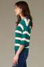 Lake Green Below Elbow Drop Shoulder Sleeve Double Round Neck Rugby Stripe Sweater