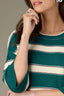 Lake Green Below Elbow Drop Shoulder Sleeve Double Round Neck Rugby Stripe Petite Sweater