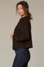 Chocolate Truffle Long Blouson Sleeve Open Front Round Collarless Neck Patch Pocket Sweater Cardigan
