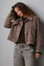 Brindle Olive Long Sleeve Collared Neck Button Front Patck Pocket Cropped Hem Jacket
