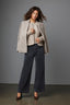 Heather Mocha Long Blouson Sleeve Open Front Round Collarless Neck Patch Pocket Sweater Cardigan
