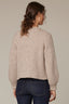 Heather Mocha Long Blouson Sleeve Open Front Round Collarless Neck Patch Pocket Sweater Cardigan
