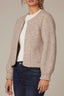 Heather Mocha Long Blouson Sleeve Open Front Round Collarless Neck Patch Pocket Sweater Cardigan
