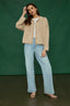 Stone Long Drop Shoulder Sleeve Collar Neck Button Down Front Contrast Stitch Detail Patch Pocket Sweater Jacket