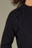 Black Long Raglan Sleeve Mock Neck Soutache Embroidered Curled Edge Pull Over Sweater 
