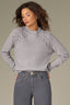 Heather Grey Long Raglan Sleeve Mock Neck Soutache Embroidered Curled Edge Petite Pull Over Sweater 