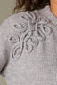 Heather Grey Long Raglan Sleeve Mock Neck Soutache Embroidered Curled Edge Pull Over Sweater 
