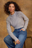 Heather Grey Long Raglan Sleeve Mock Neck Soutache Embroidered Curled Edge Pull Over Sweater 

