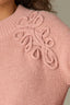Lipstick Mauve Long Raglan Sleeve Mock Neck Soutache Embroidered Curled Edge Pull Over Sweater 