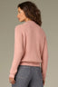Lipstick Mauve Long Raglan Sleeve Mock Neck Soutache Embroidered Curled Edge Pull Over Sweater 
