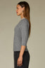 Heather Grey Three Quarter Sleeve Round Neck Pearl Trim Cable Stitch Keyhole Back Straight Hem Sweater Top