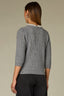 Heather Grey Three Quarter Sleeve Round Neck Pearl Trim Cable Stitch Keyhole Back Straight Hem Sweater Top