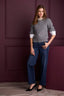 Indigo Denim Contour Shape Technology Mid-Rise Sweetheart Yoke Sawyer Straight Leg Petite Jean