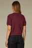 Plum Short Sleeve Round Neck Argyle Jacquard Front Straight Banded Hem Sweater Top