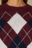 Plum Short Sleeve Round Neck Argyle Jacquard Front Straight Banded Hem Sweater Top