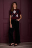 Black Velvet Denim Contour Shape Technology Skyrise V-Yoke Double Front Slash Pockets Side Panel Dart Seams Petite Wide Leg Jean