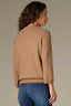 Coffee Cake Three Quarter Ribbed Sleeve V-Neck Collar Pearl Trim Seaming Banded Hem Sweater Top