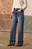 Mid Blue Artisanal Denim Contour Shape Technology High Rise Reverse Release Cuff String Hem Petite Sam Wide Leg Jean