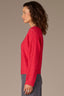 Coral Punch Long Sleeve Scallop Boat Neck Crochet Embroidered Sweater