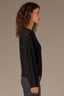 Heather Black Long Sleeve Scallop Boat Neck Crochet Embroidered Sweater
