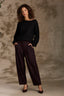 Heather Black Long Sleeve Scallop Boat Neck Crochet Embroidered Sweater