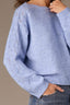 Heather Airy Blue Long Sleeve Scallop Boat Neck Crochet Embroidered Sweater