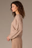 Heather Oatmeal Long Sleeve Scallop Boat Neck Crochet Embroidered Sweater