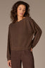 Dark Heather Mocha Long Sleeve Scallop Boat Neck Crochet Embroidered Sweater
