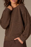 Dark Heather Mocha Long Sleeve Scallop Boat Neck Crochet Embroidered Sweater
