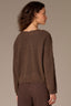 Dark Heather Mocha Long Sleeve Scallop Boat Neck Crochet Embroidered Sweater

