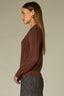 Mocha Long Puff Sleeve Round Embroidered Neck Cable Placement Front Banded Hem Sweater Top