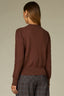 Mocha Long Puff Sleeve Round Embroidered Neck Cable Placement Front Banded Hem Sweater Top
