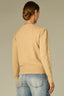 Oatmeal Long Puff Sleeve Round Embroidered Neck Cable Placement Front Banded Hem Sweater Top